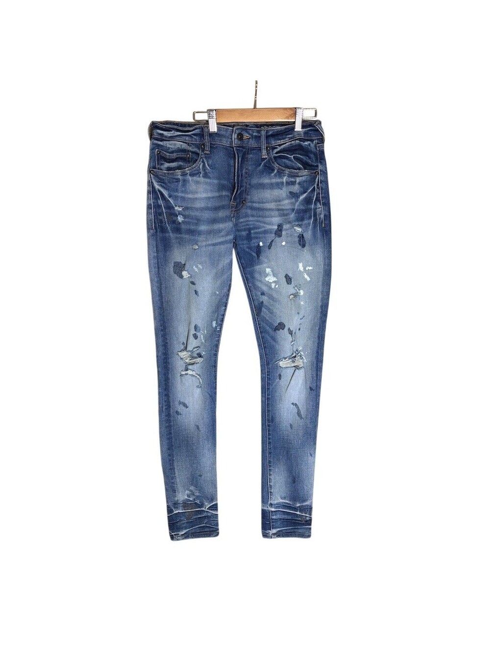 PRPS Men's Skinny Jeans 30 Blue Denim Distressed Stretch Paint Splatter cotton